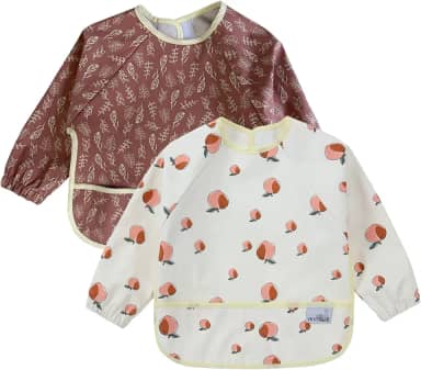 Pacote com 2 babadores de bebê para meninos, babadores para comer, babador à prova de bagunça, babador de manga inteira, babador impermeável para crianças pequenas