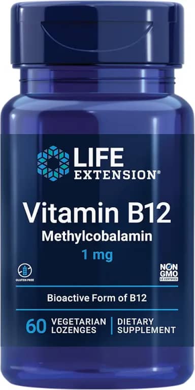 Life Extension Vitamina B12 Metilcobalamina 1Mg - Suplemento De Vitamina B Para O Cérebro - Pastilhas Vegetarianas Dissolva Na Boca -Sem Glúten, Não Transgênico, Vegetariano - 60 Contagens
