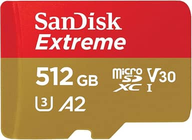SanDisk Cartão de memória Extreme microSDXC UHS-I de 512 GB com adaptador - até 190 MB/s, C10, U3, V30, 4K, 5K, A2, cartão micro SD - SDSQXAV-512G-GN6MA