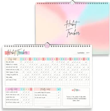 Calendário rastreador de hábitos – Rastreador de hábitos e objetivos diário, semanal e mensal, agenda encadernada com fio com design colorido, papel premium de 250 g/m² | A5 Rainbow