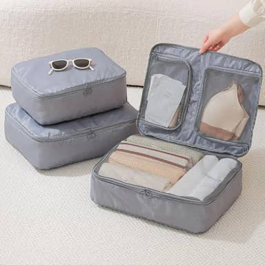 Organizadores leves de viagem para malas, organizadores de bagagem de viagem leves, bolsa de sapatos de armazenamento de compressão, bolsa de roupas íntimas, conjunto de cubos de viagem para homens e