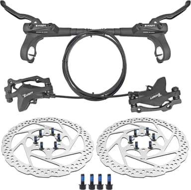 Conjunto de freio a disco MT200, kit de freio a disco hidráulico com rotores de 160 mm, dianteiro esquerdo 850 mm e traseiro direito 1450 mm, kit de freio hidráulico de pistão duplo de liga de