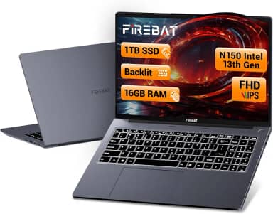 Laptop de 15,6 polegadas, teclado retroiluminado, SSD de 1 TB de 16 GB RAM, quad-core N150 3,6 GHz, webcam, notebook portátil IPS FHD para estudantes/faculdade/universidade/escola/negócios