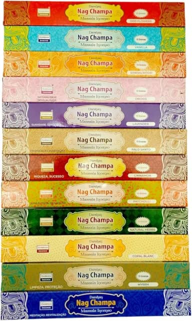 Kit Incenso Massala Darshan Nag Champa Series com 12 aromas