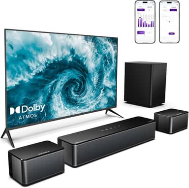 ULTIMEA Soundbar 5.1 com Dolby Atmos, 410W Barra de Som para TV com Subwoofer Sem Fio, Sistema de Som Surround com Graves Ajustáveis e Alto-falantes Traseiros, Home Theater para TV