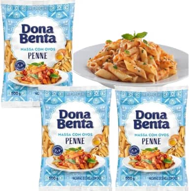 Kit Com 3 Pacotes de Macarrão Penne Dona Benta 500g Massa de Sêmola Com Ovos Cozimento de 7 a 9 Minutos