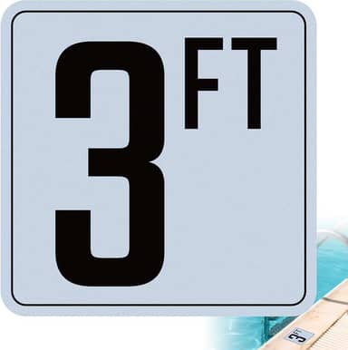 Marcadores de profundidade de piscina de 15 x 15 cm, adesivos de vinil à prova d'água, adesivos de segurança para decks de piscina (pacote com 1)