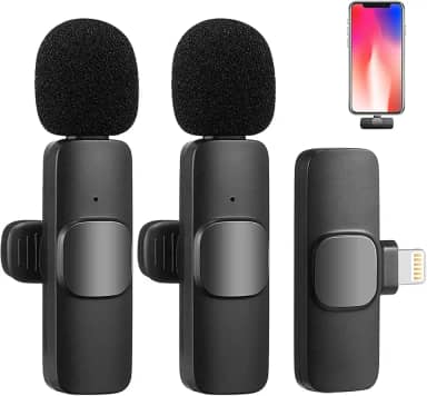 2 peças Microfone de lapela sem fio para dispositivos IOS, microfone duplo sem fio para gravação de vídeo, transmissão ao vivo, vlog, YouTube, Facebook, zoom - redução de ruído e plug-play. (Sem necessidade de APP/Bluetooth) (iPhone 2 peças)