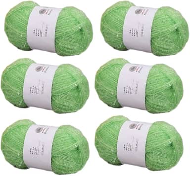 6 novelos de fio brilhante para panos de prato 100% poliéster, vidro, seda, pastel, para crochê, tecelagem, artesanato feito à mão, total de 300 g (verde grama)