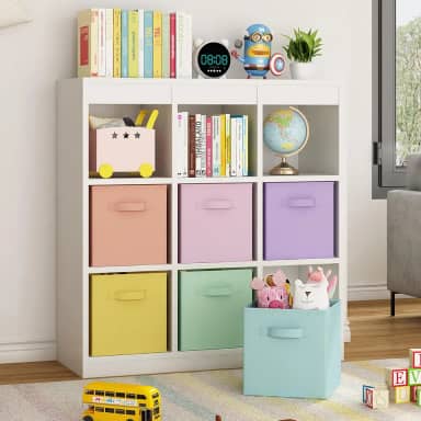 Organizador de Cubos Tecido de 6 Peças, Organizador de Cubos Dobrável, Cesta de Prateleira com Alças, Colorido