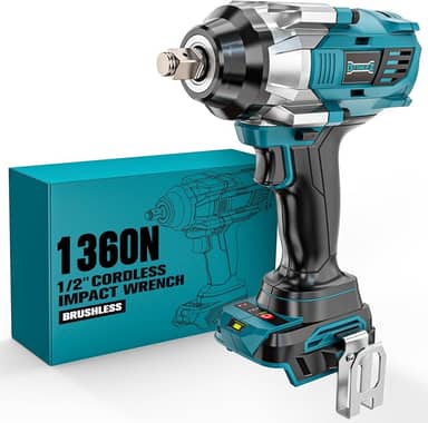 Chave de impacto sem fio de 1/5.1 cm para bateria Makita de 18 V, 1200 N. m), ferramenta elétrica sem escova, chave de impacto de alto torque de 2100 RPM com luz de trabalho LED, apenas ferramenta