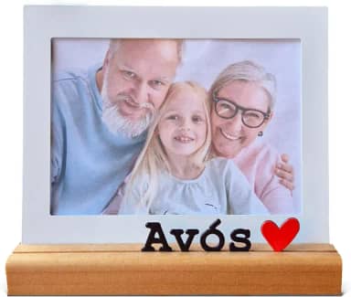 Porta Retrato Avós 13x18cm, Moldura Decorativa em Metal e Madeira, branco, preto, vermelho, nogueira - GEGUTON