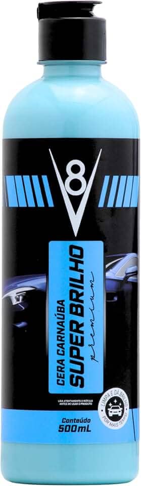 V8, Cera de Carnaúba Automotiva, Super Brilho, Líquida, 500 ml, Azul