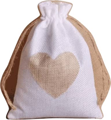 10 Saquinhos de Juta Linho natural Para Festa e Lembrancinha com coração - Cor: Khaki, Branca e Bege (BRANCO, 10x14cm)
