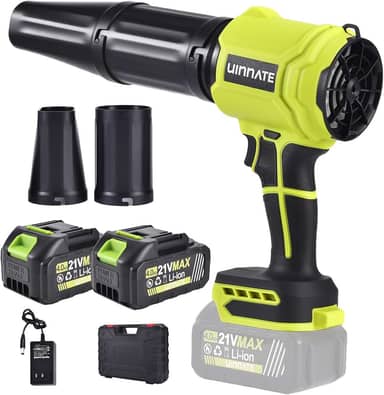 Soprador de folhas sem fio com 2 baterias e carregador, sopradores elétricos para cuidados com o gramado e jardim, sopradores de licença alimentados por bateria de 21 V 4000 mAh, soprador