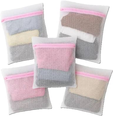 Kit 5 Sacos de Lavar Roupas Delicadas para Maquina de Lavar, Malha Protetora, 30x40 cm, Branco