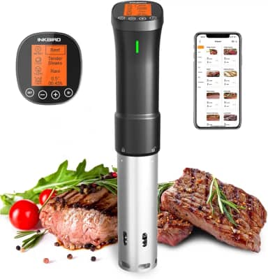 Máquina Sous Vide WiFi 2,4 G INKBIRD com controle de aplicativo, circulador de imersão de 1000 watts com aplicativo, temporizador de receitas, alarme, notificação móvel, aquecimento rápido de água 3D