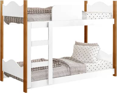 Beliche Infantil Para Crianças Montessoriana Premium Encanto Com Grade De Proteção Escada Quarto Moderna Cor Branco