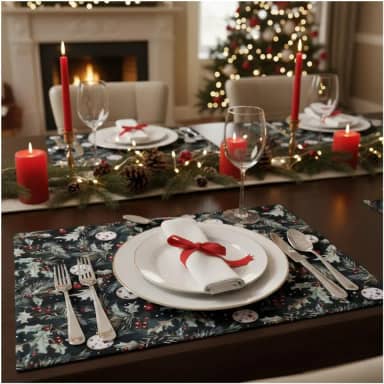 Jogo Americano de tecido Kit com 6 peças Retangular Jantar Mesa Posta Natal (6, NATAL VERDE)