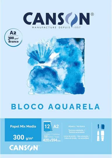 Bloco Aquarela A2 300g/m², Canson, 66667182, 12 Folhas