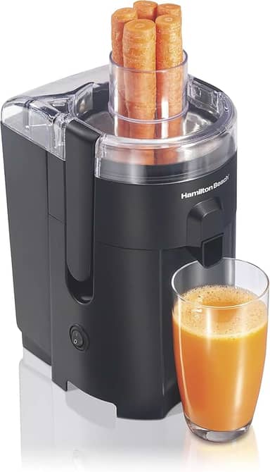 Hamilton Beach Máquina de suco HealthSmart, extrator centrífugo compacto, calha de alimentação de 6 cm para frutas e legumes, fácil de limpar, livre de BPA, 400W, preto (R67500)