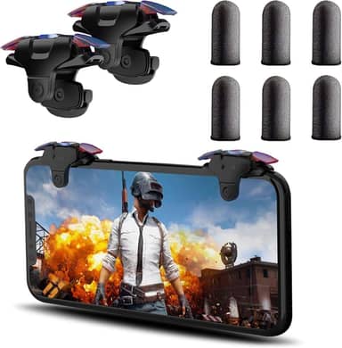 GOFOYO CK3 Mobile Triggers,Mobile Game Controller, Game Trigger for PUBG/Free Fire/Call of Duty,Shooter Sensitive Controller Joysticks Trigger for iPhone&Android Phone (CK3 with 3 pair Finger Sleeves)