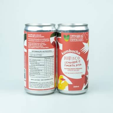 Kombucha de hibisco, gengibre e pimenta rosa; gaseificação natural/lata 269 ml