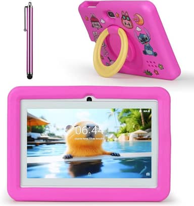Tablet Infantil Com 4+128GB, Gravação Com Duas Câmaras, Suporte Ajustável, Multifuncional Para Soletrar/Contar/Desenhar (Rosa)