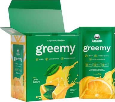 Greemy Green Juice - Suco Verde em Pó Concentrado em Sachê - Blend de Vegetais, Fibras e Enzimas Digestivas (Limão siciliano)