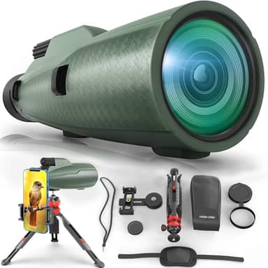 Telescópio monocular 12 x 50 para ambientes externos com adaptador de smartphone para observação de estrelas, observação de pássaros, caça, à prova de poeira, monóculo HD impermeável para adultos com suporte de telefone e tripé de metal hd360pro