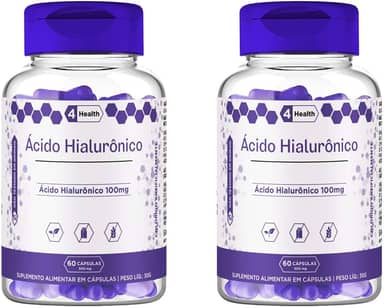 Suplemento Ácido Hialuronico, Hidratação, Firmesa 100mg 60 capsulas - 4 Health - 2 POTES