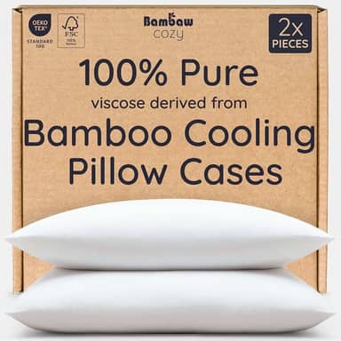 Bambaw 100% viscose derivada de fronhas King de bambu – Conjunto de 2 fronhas refrescantes com fecho de envelope, conjunto de 2 fronhas King brancas, fronhas respiráveis para acne (branca)