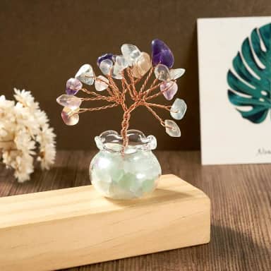 Feng Shui cristal de quartzo árvore do dinheiro sete chacras árvore da vida pedra preciosa natural árvore de cristal envolto em fio de cobre árvores de cristais para riqueza e sala de sorte mesa de