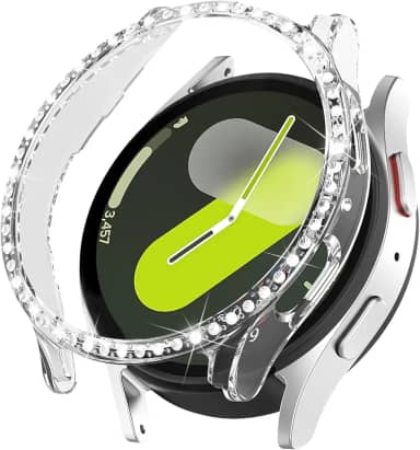 Capa brilhante para Samsung Galaxy Watch 7 de 40 mm e 44 mm para mulheres, capa protetora de diamante com strass de cristal com glitter, capa rígida de policarbonato à prova de choque para Samsung