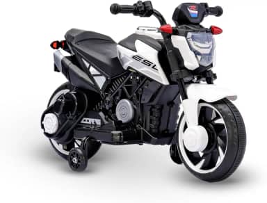 Bang Toys - Moto Elétrica Infantil Syren X2 12V - com Rodas de Treinamento, Luz de LED, Sons Realistas, Entrada USB/MP3 - Suporta até 25kg - Cor Branca