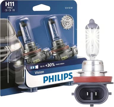 Philips Automotive Lighting Lâmpada de farol H11 Vision Upgrade com até 30% mais visão, pacote com 2, 12362PRB2, branco