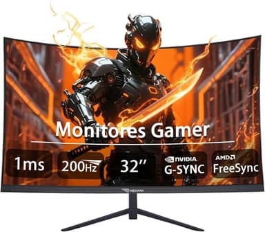 Monitor Curvo 32 Polegadas com 200Hz,1ms GTG,Curvatura R1500,Cores 100% sRGB,AMD FreeSync e NVIDIA G-SYNC,Alto-Falantes Integrados,VESA - Ideal para Entretenimento,Trabalho e Jogos Competitivos