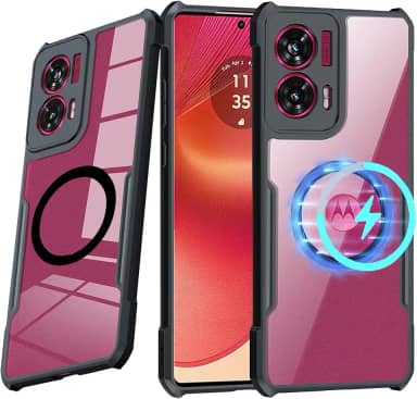Capa magnética para Motorola Moto Edge 50 Fusion/Moto G96 [compatível com Magsafe] Capa ultrafina de TPU macio + parte traseira transparente de acrílico airbags de grau militar proteção contra