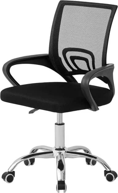 Cadeira de Escritório Secretária Giratória com Encosto Arco Confortável em Malha Respirável, Preta, Base Cromada, 5 Rodinhas, Home Office