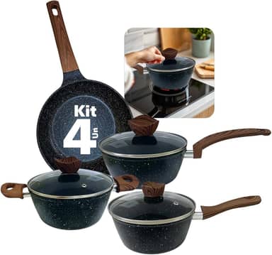 Jogo de Panelas Ceramica Premium 7 Peças Antiaderentes de Revestimento Cerâmico Grafito Pesada com Tampa de Vidro Temperado e Fundo Triplo Fogão a Gás, Elétricos, Indução (Grafito)