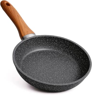 Frigideira Antiaderente Ceramica Marmorizada Frita Sem Óleo 26cm Funda Cabo Madeira Não Gruda Fogão Indução/Gás- AURA PREMIUM