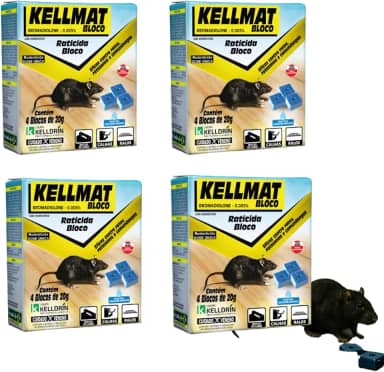 Kit 4 Und Kellmat Bloco Controle de Ratos Ratazanas e Camundongos (16 Blocos de 20g)