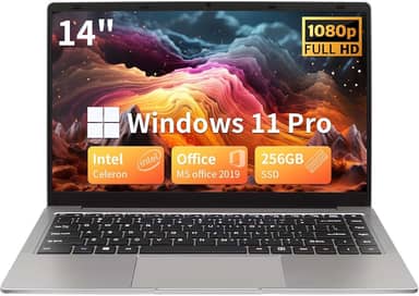 BINTEC Notebook Ultrabook fino e leve de 14 polegadas (apenas 1,25 kg), Celeron N4100 DDR4,1920 x 1080 IPS, Win 11 Pro/Office 2019 alto desempenho para iniciantes, 2 × USB 3.0, mini HDMI (cinza, 8G +