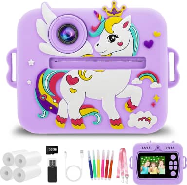 Câmera Infantil, Portátil Digital, Impressora Instantânea de Sem Tinta, com 32GB Cartão,Papel Fotográfico, Canetas Coloridas, Vídeo HD, Brinquedos Meninas Meninos com Crianças de 3 a 14 Anos