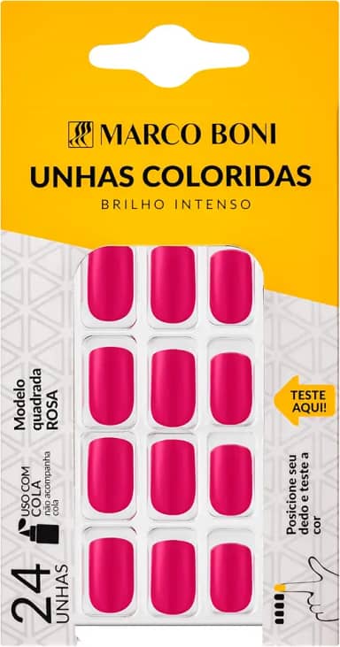 Marco Boni, Unhas Posticas Quadrada Rosa, 9737, Marco Boni, Rosa, 1 Unidade.