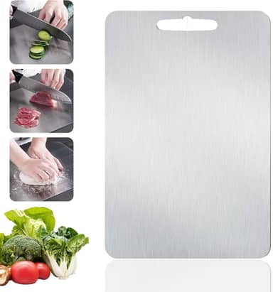 Tábua de Corte em Aço Inoxidável 304, Tábua de Carne Antibacteriana à Prova de Mofo e Arranhões - Superfície Higiênica para Churrasco, Frios, Carnes, Vegetais e Frutas (46x30cm)