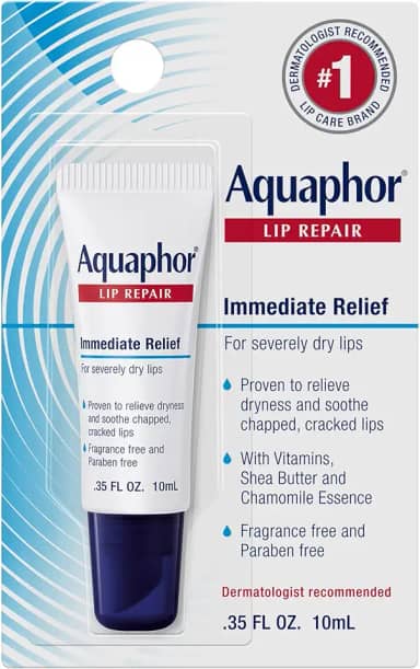 Aquaphor Pomada reparadora labial - Umidade de longa duração para acalmar lábios secos e rachados - Tubo de 1,035 ml