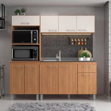 Cozinha Iara Modulada 3 Peças com Torre Quente Freijó/Off White
