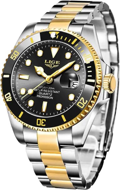 Relógio masculino de aço inoxidável da LIGE, relógio militar à prova d'água, esportivo, analógico, de quartzo, casual, para negócios, com calendário, relógios de pulso