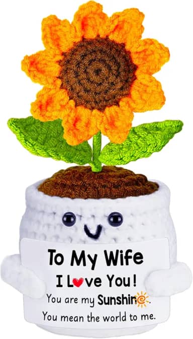 Presentes para sua esposa, presente de marido, para minha esposa, crochê feito à mão, girassol emocional, aniversário romântico, casamento, aniversário de casamento, presentes de dia dos namorados